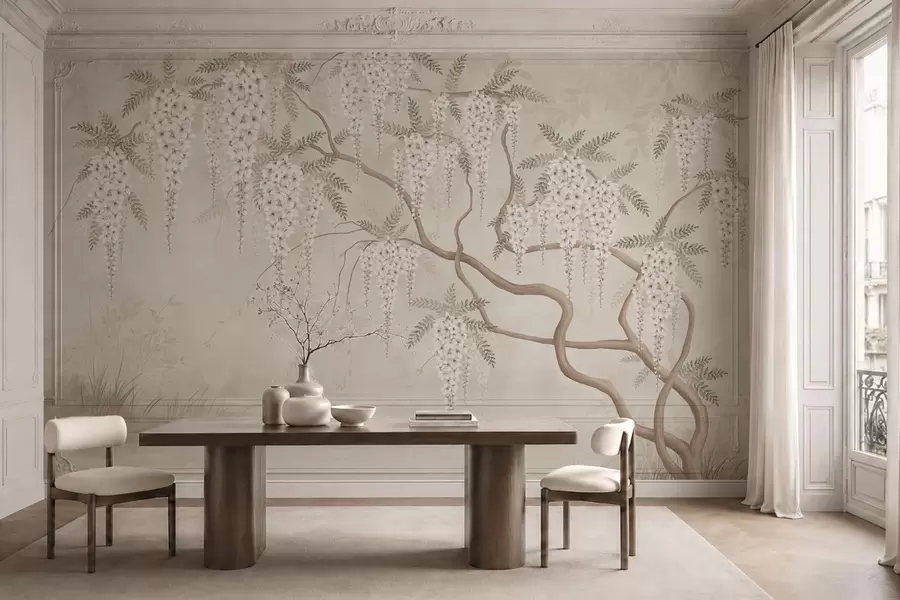 wall murals Бели каскадни цветови изнад мирне воде w05694