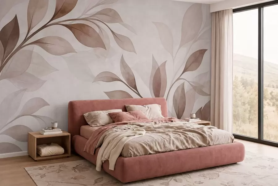 wall murals Велики листови у топлим беж и смеђим тоновима w05693v1