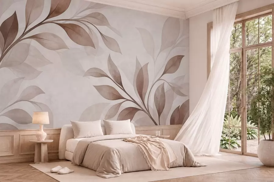 wall murals Велики листови у топлим беж и смеђим тоновима w05693v1