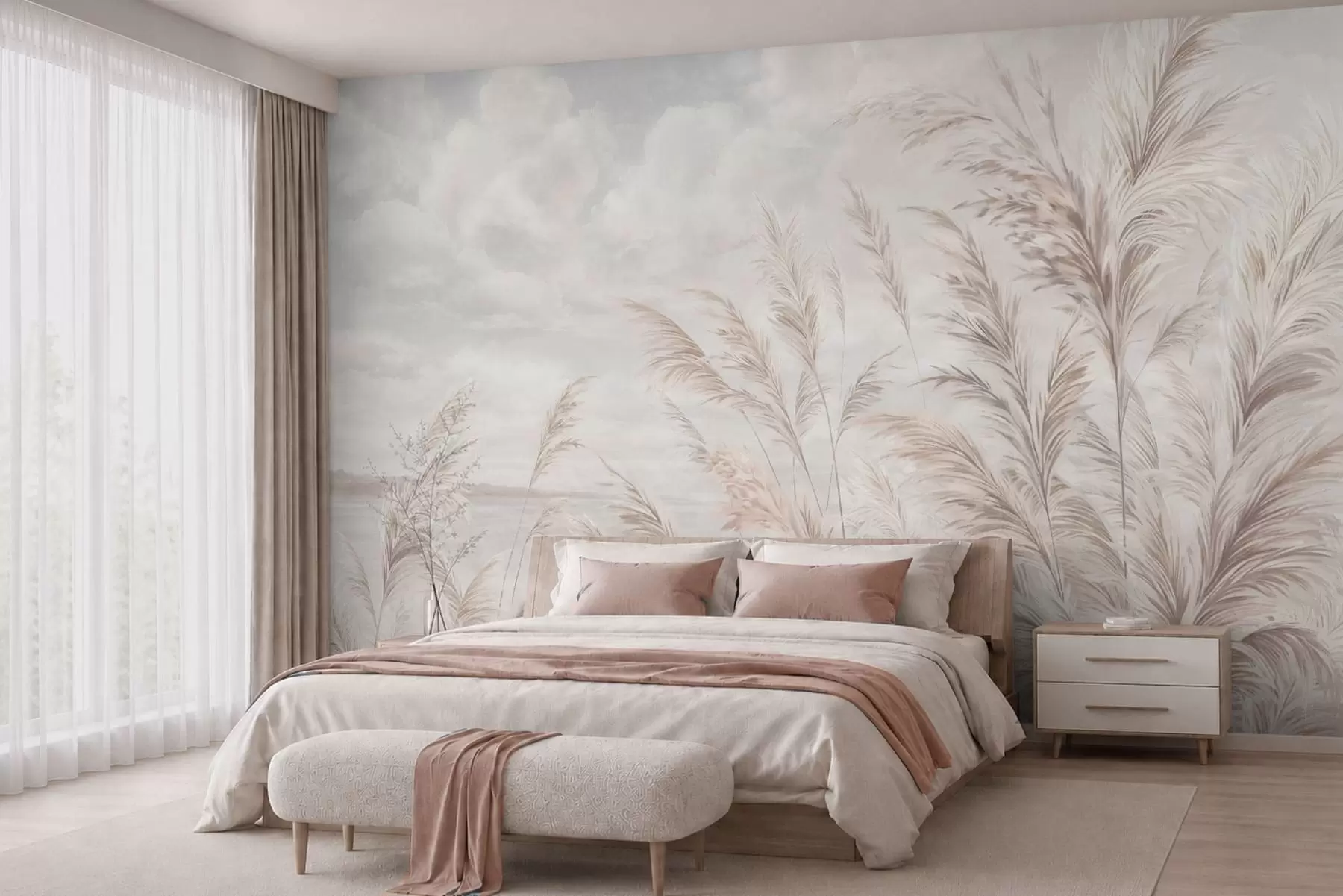 wall murals Нежне траве поред воде под лаганим облацима w05735v1