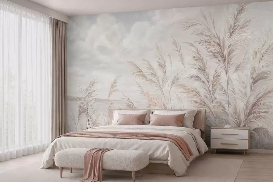 wall murals Нежне траве поред воде под лаганим облацима w05735v1