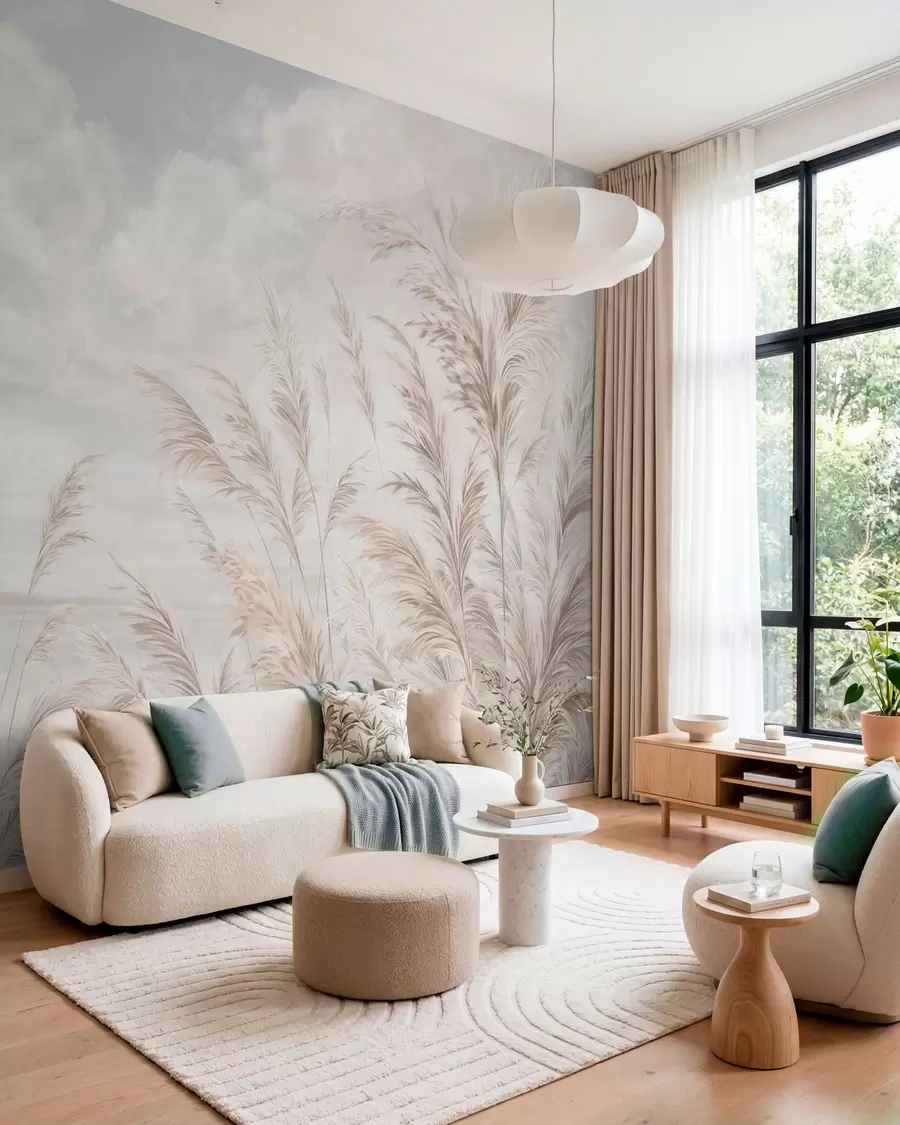 wall murals Нежне траве поред воде под лаганим облацима w05735v1