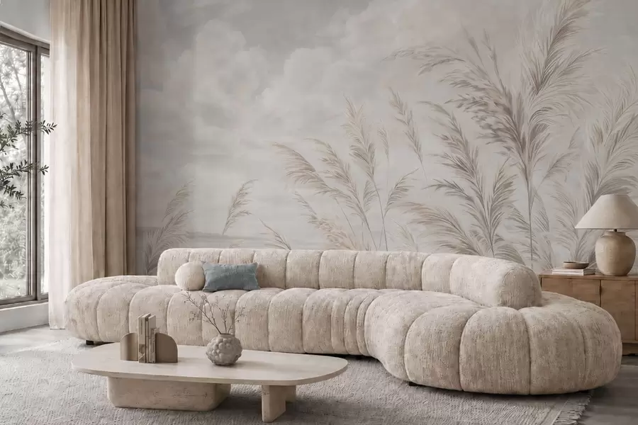 wall murals Нежне траве поред воде под лаганим облацима w05735v1