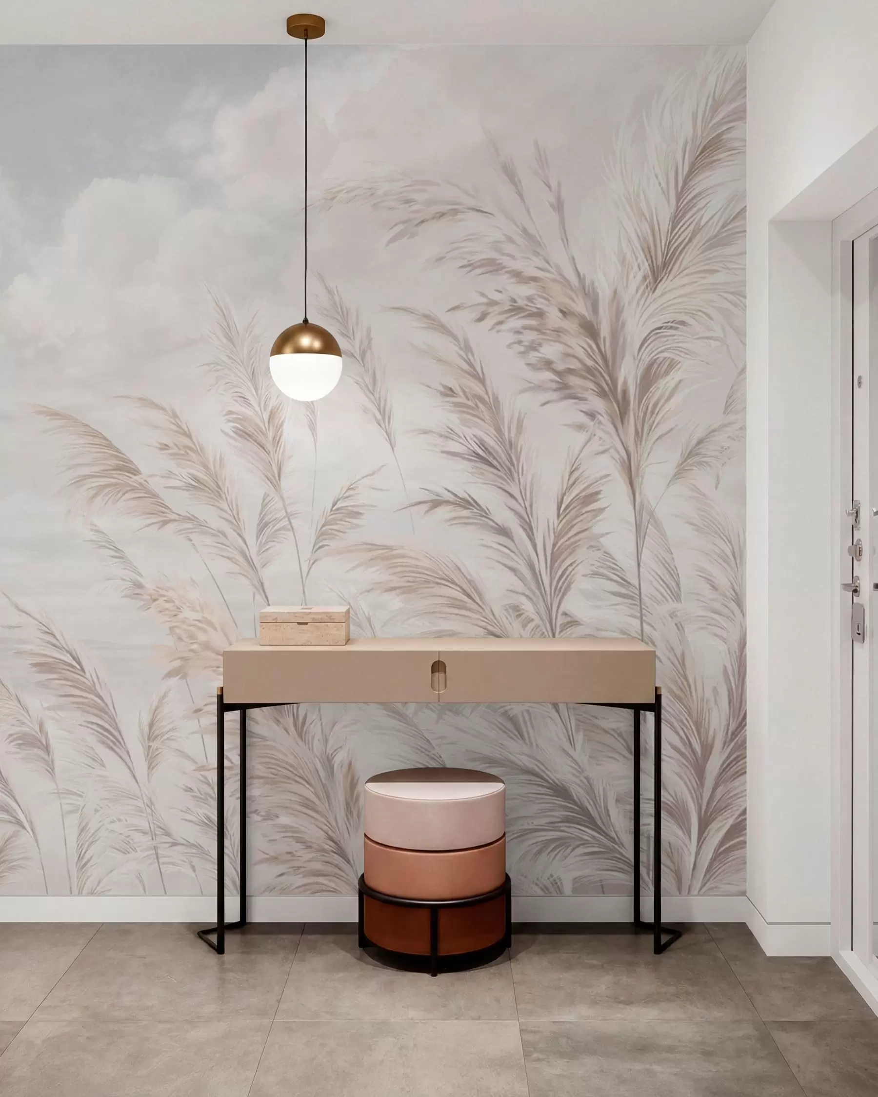 wall murals Нежне траве поред воде под лаганим облацима w05735v1