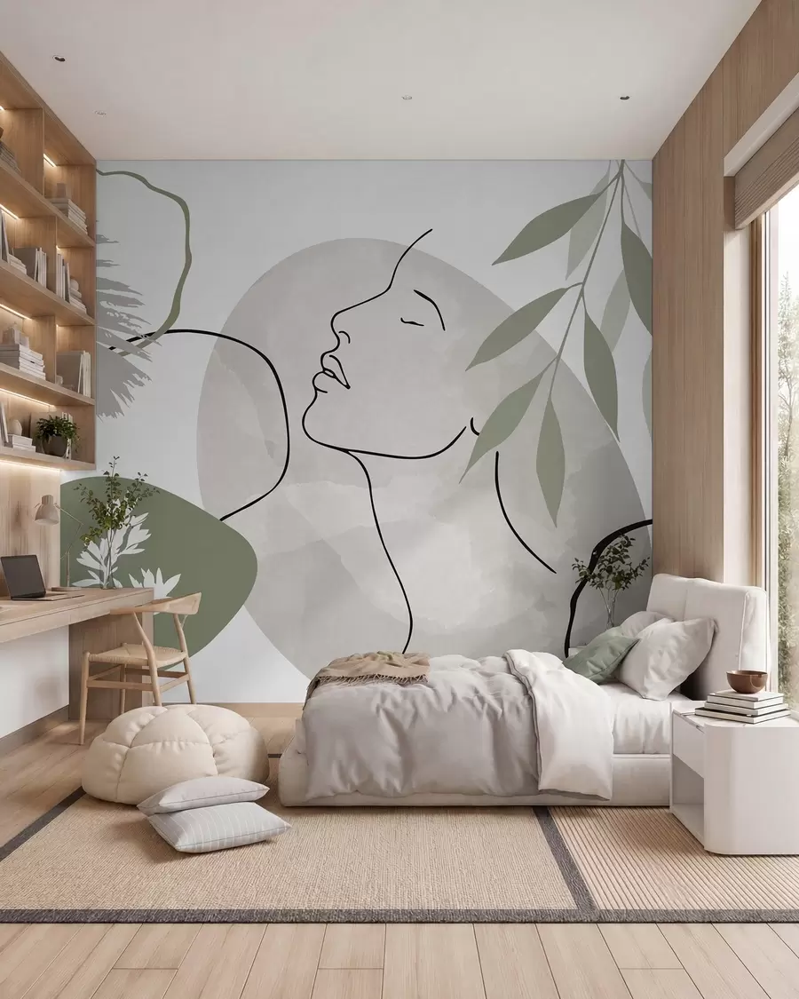 wall murals Апстракција са вегетацијом и силуетом лица w05776v1