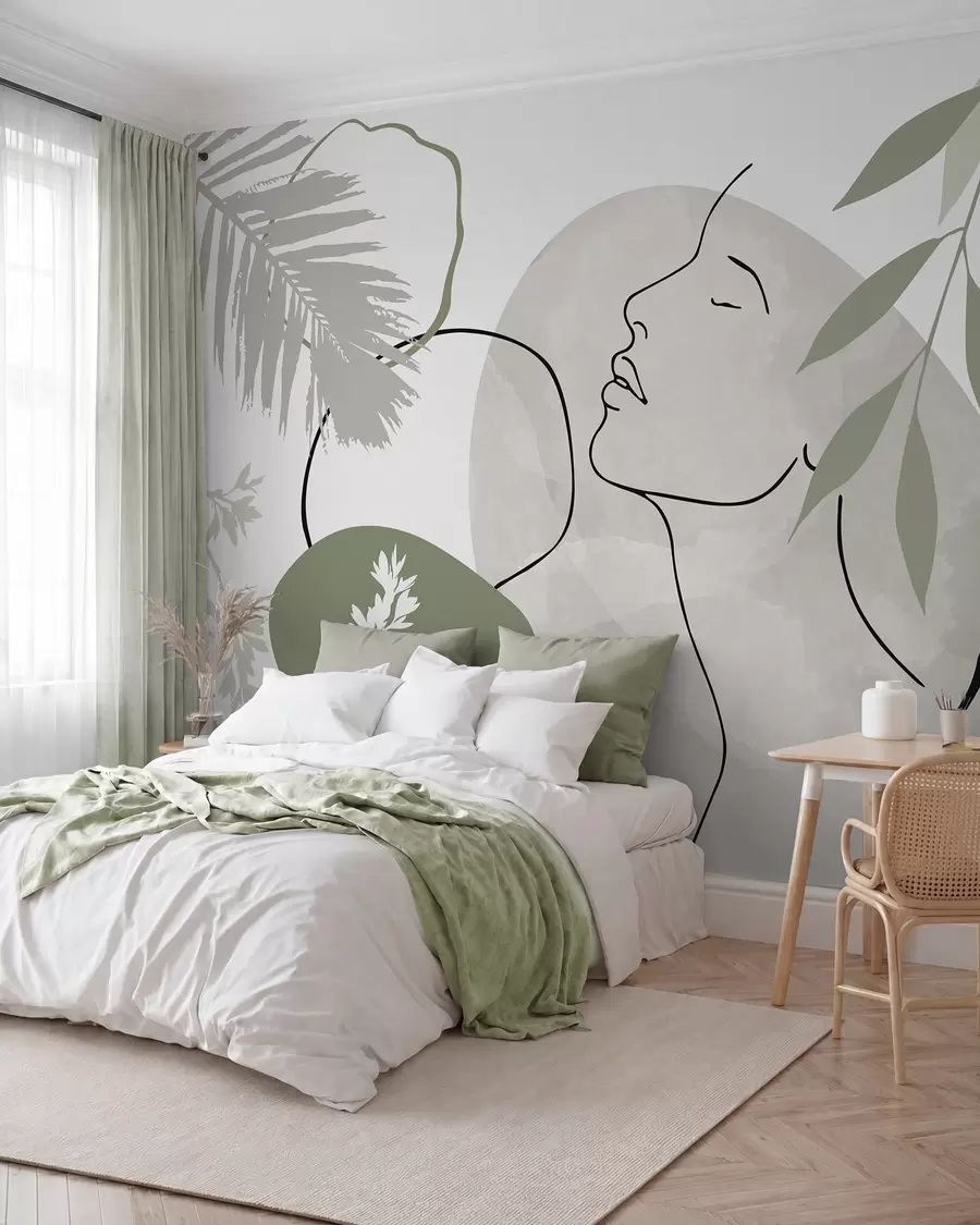 wall murals Апстракција са вегетацијом и силуетом лица w05776v1