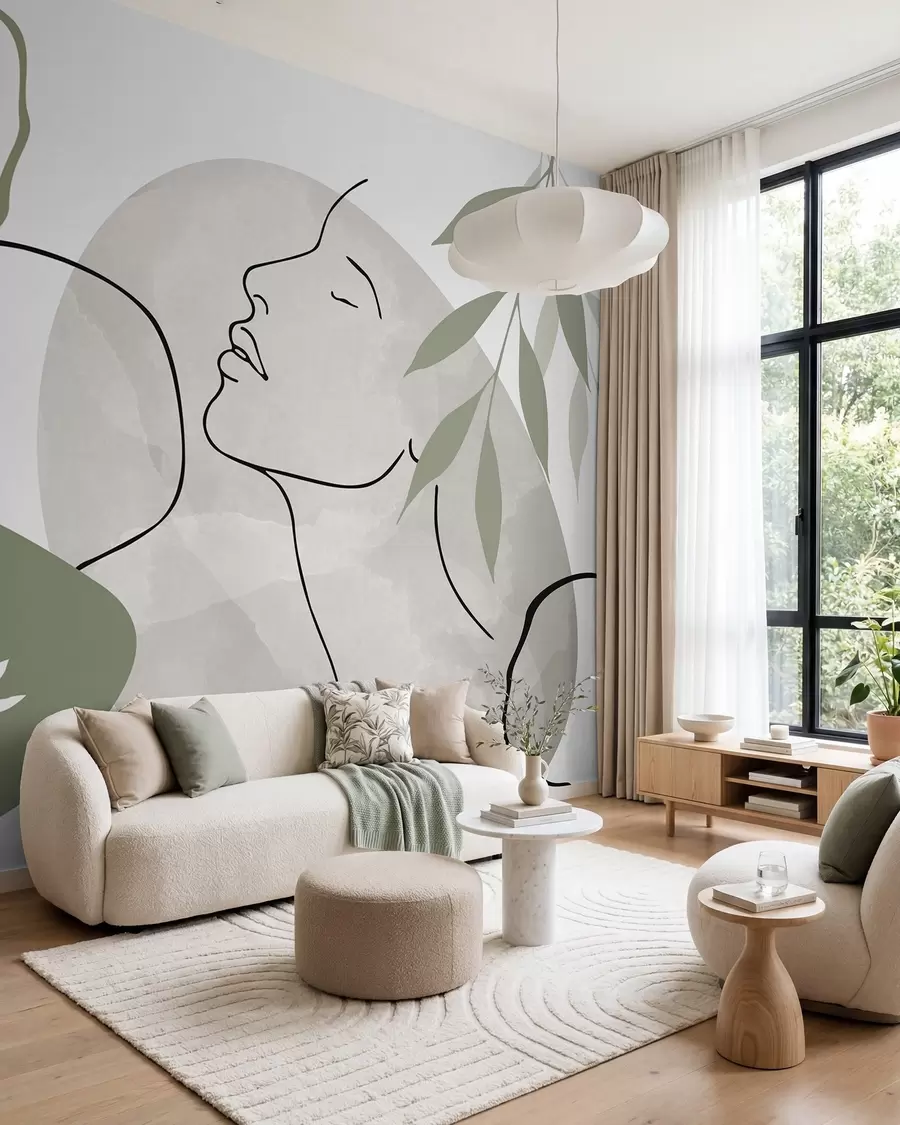 wall murals Апстракција са вегетацијом и силуетом лица w05776v1