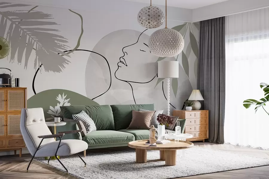 wall murals Апстракција са вегетацијом и силуетом лица w05776v1