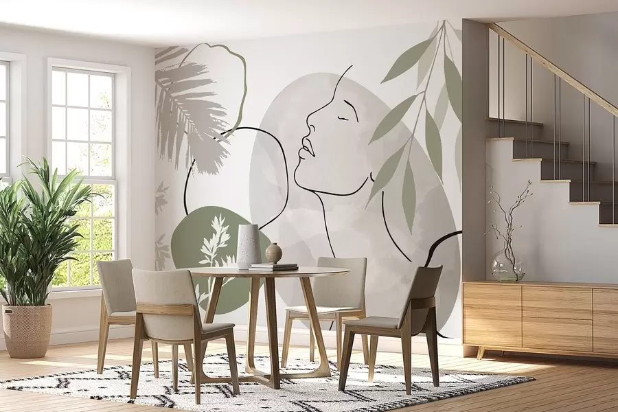 wall murals Апстракција са вегетацијом и силуетом лица w05776v1
