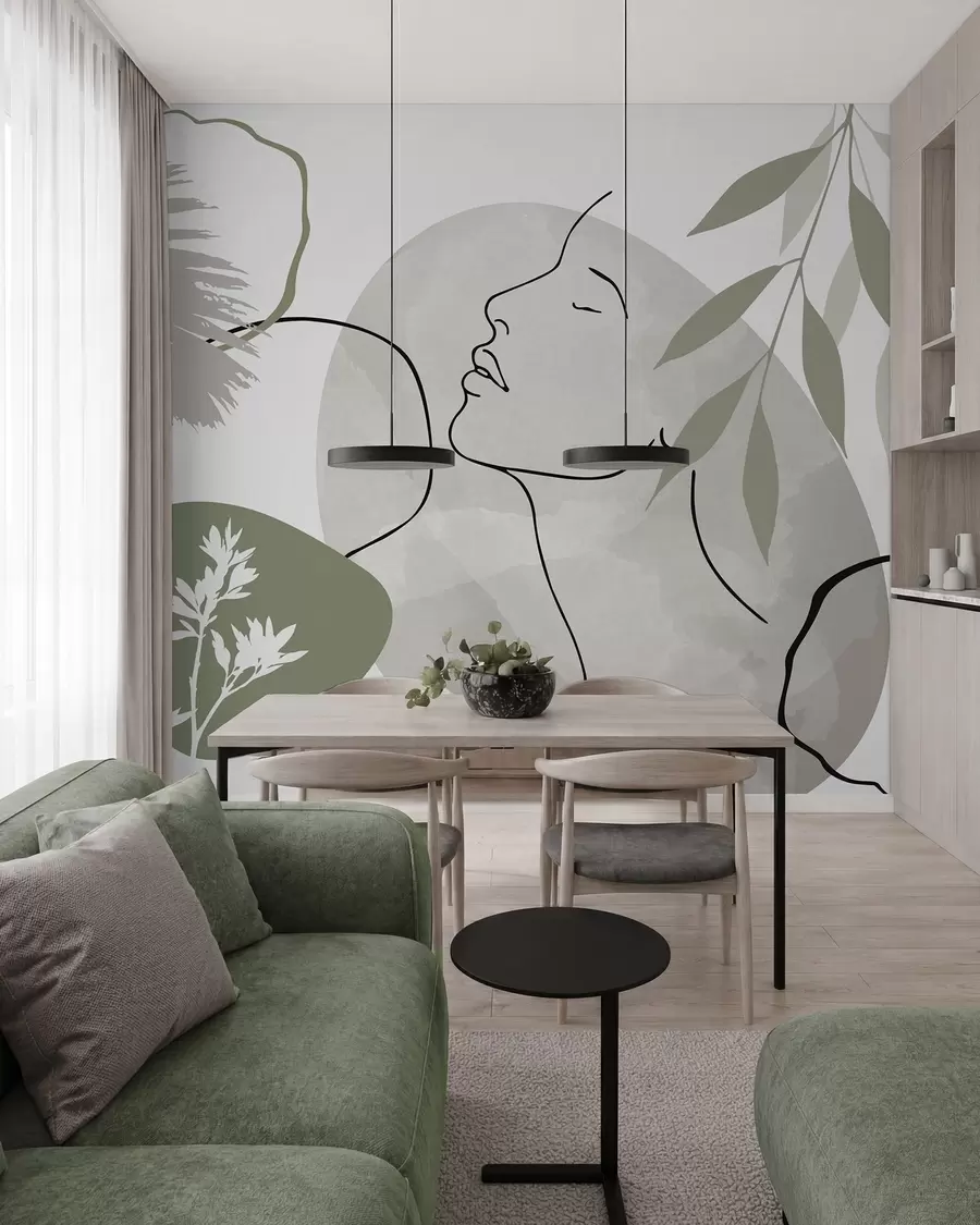 wall murals Апстракција са вегетацијом и силуетом лица w05776v1