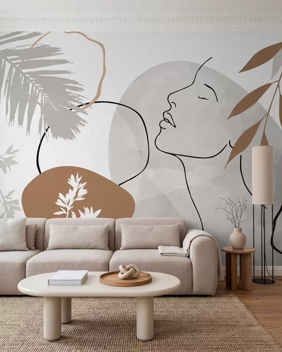 wall murals Апстракција са вегетацијом и силуетом лица w05776