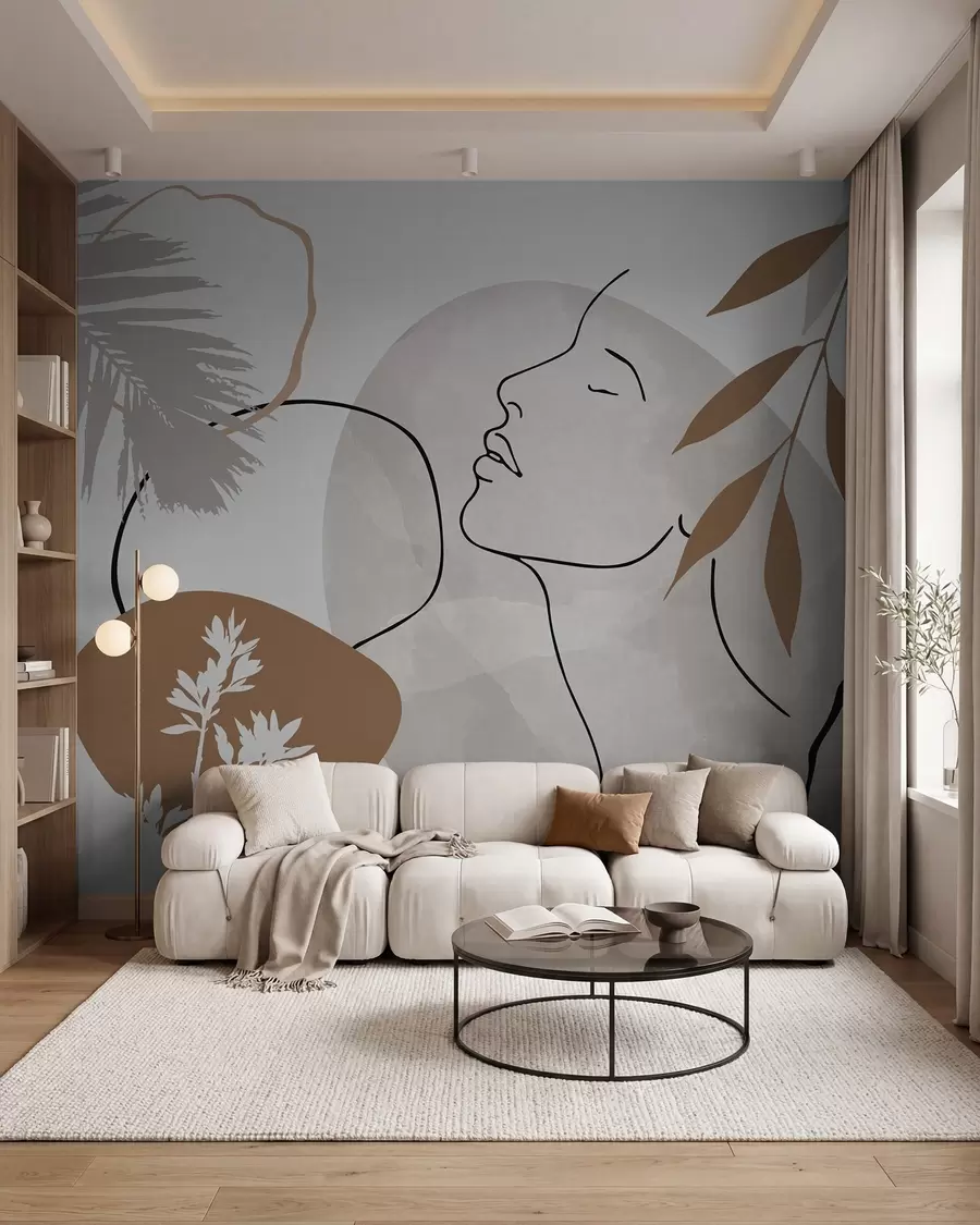 wall murals Апстракција са вегетацијом и силуетом лица w05776