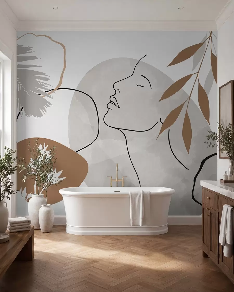 wall murals Апстракција са вегетацијом и силуетом лица w05776