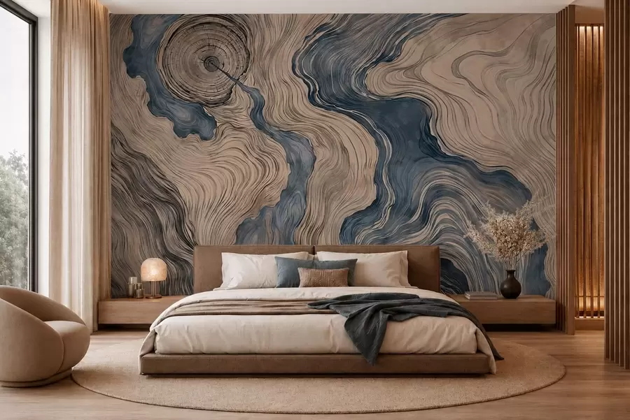 wall murals Апстрактни узорак са линеарним дизајном дрвета у нијансама плаве w05729v1
