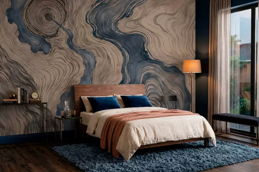 wall murals Апстрактни узорак са линеарним дизајном дрвета у нијансама плаве w05729v1