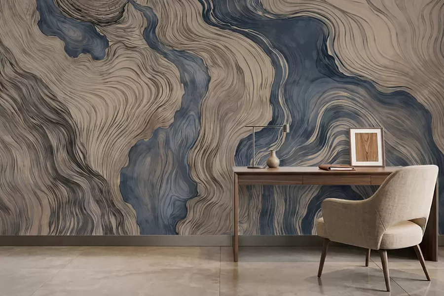 wall murals Апстрактни узорак са линеарним дизајном дрвета у нијансама плаве w05729v1