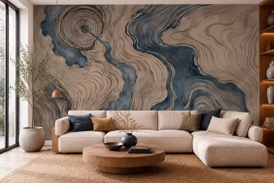wall murals Апстрактни узорак са линеарним дизајном дрвета у нијансама плаве w05729v1