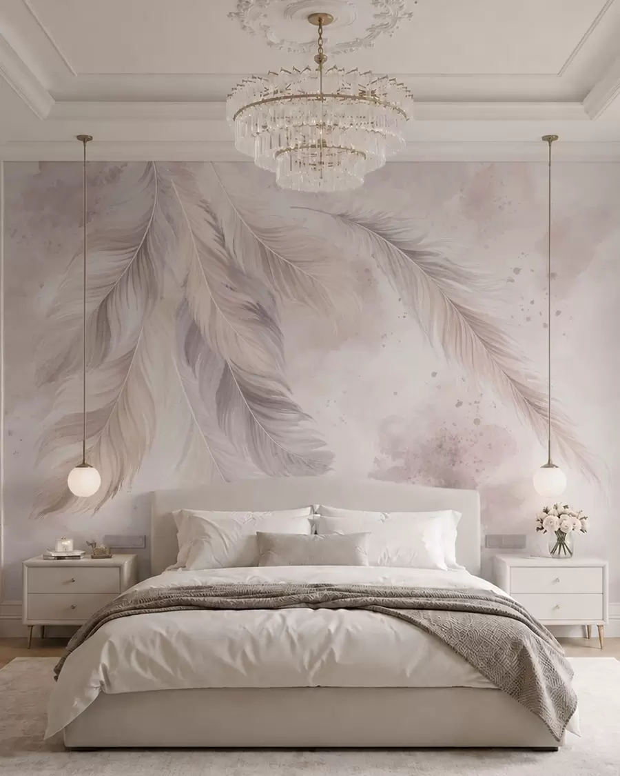 wall murals Нежно перје на пастелној акварелној позадини w05737