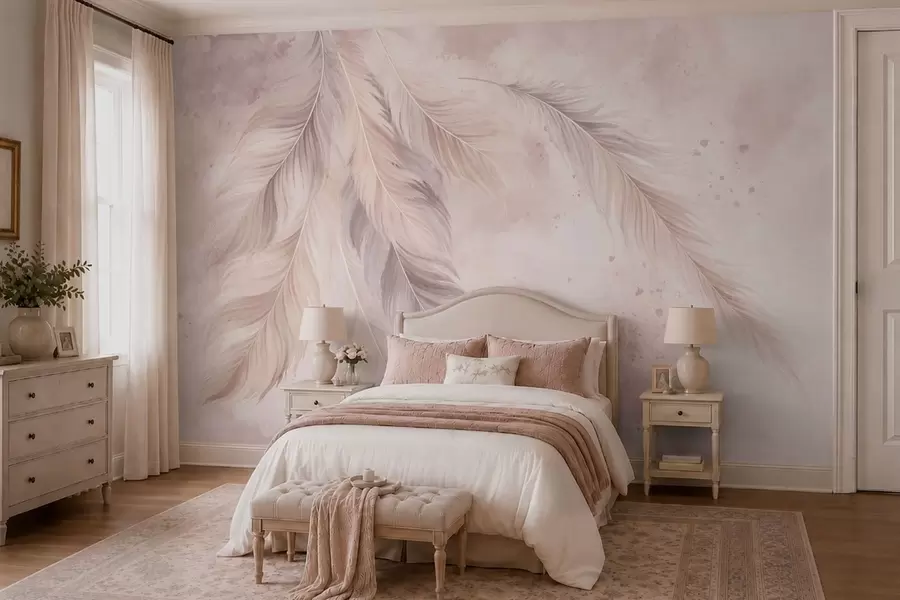 wall murals Нежно перје на пастелној акварелној позадини w05737
