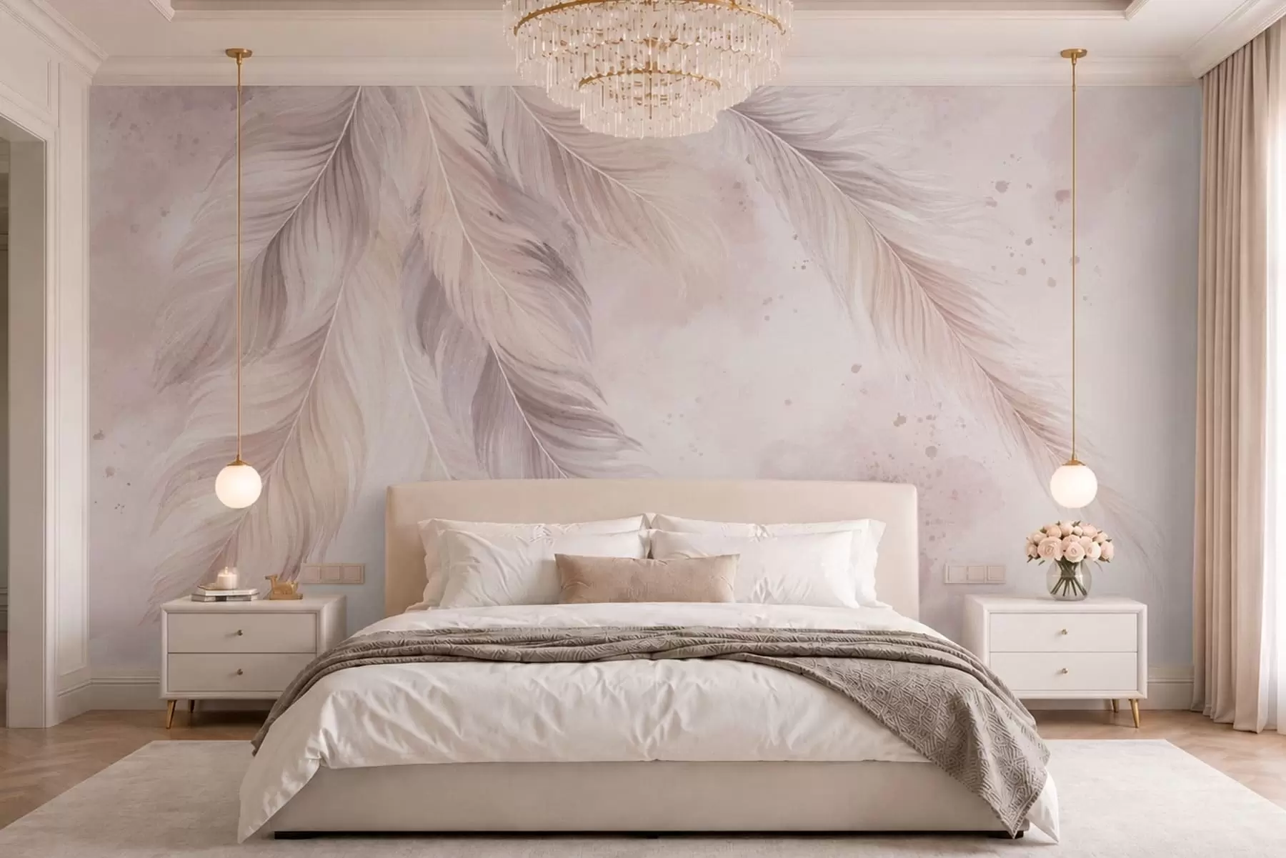 wall murals Нежно перје на пастелној акварелној позадини w05737