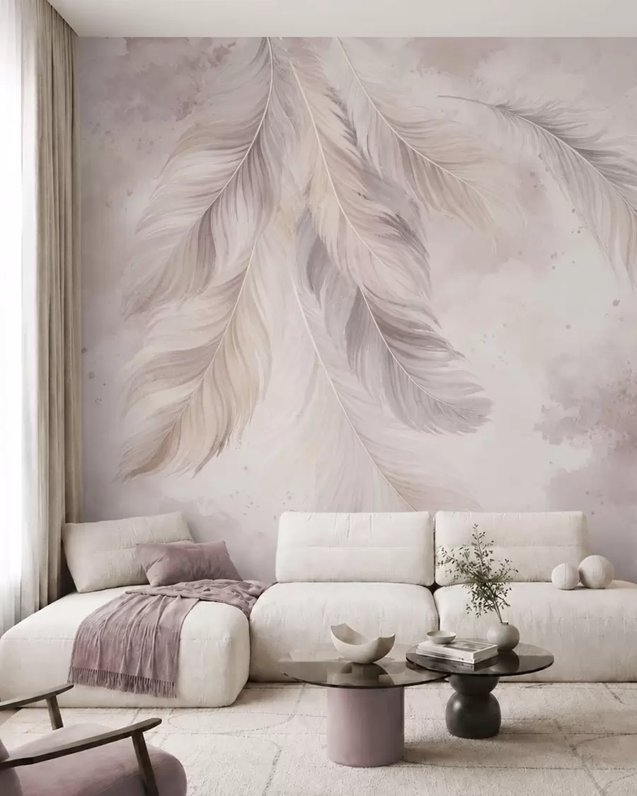 wall murals Нежно перје на пастелној акварелној позадини w05737