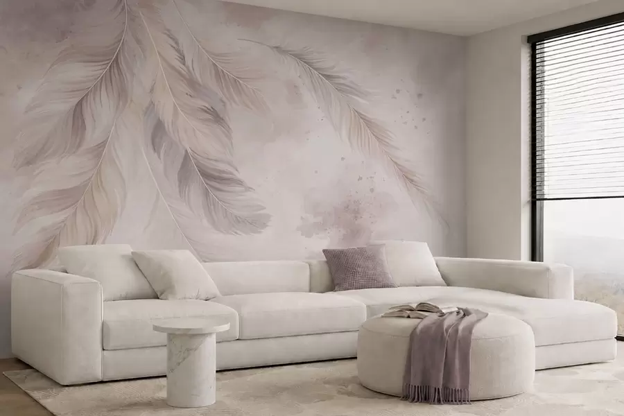 wall murals Нежно перје на пастелној акварелној позадини w05737