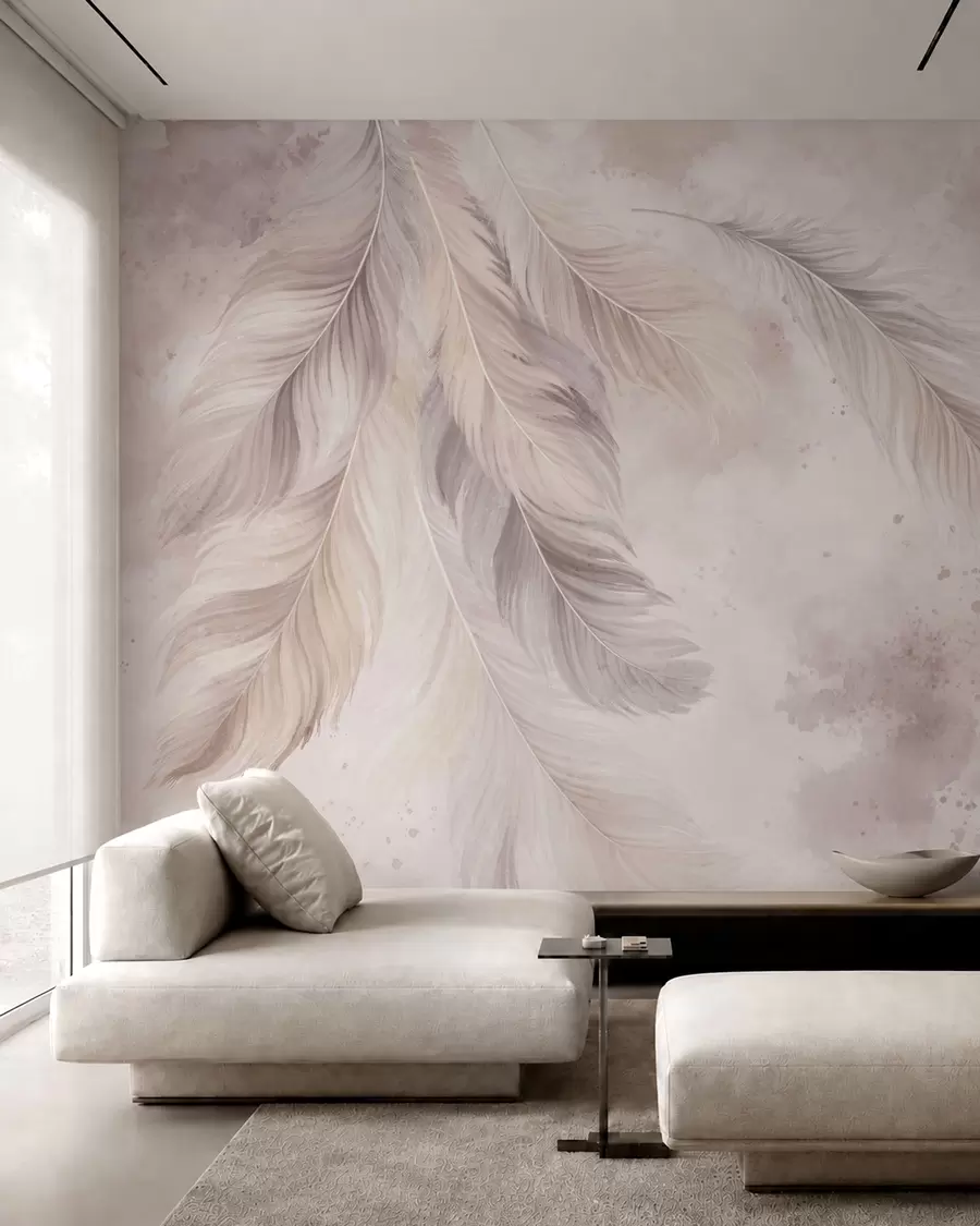 wall murals Нежно перје на пастелној акварелној позадини w05737