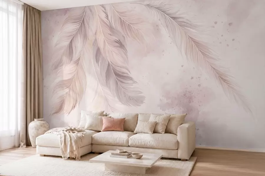 wall murals Нежно перје на пастелној акварелној позадини w05737