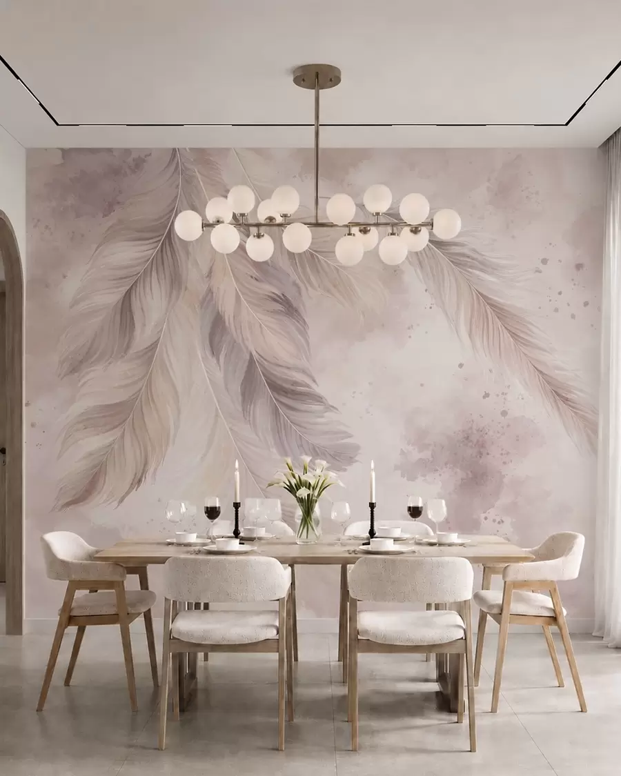 wall murals Нежно перје на пастелној акварелној позадини w05737
