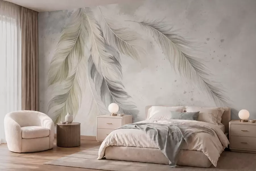 wall murals Светло перје на мекој акварелној позадини w05737v1