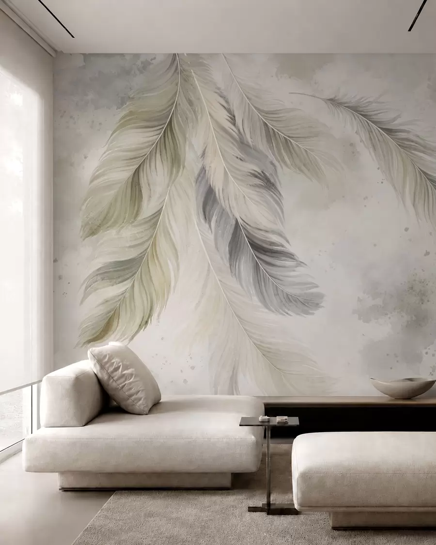 wall murals Светло перје на мекој акварелној позадини w05737v1