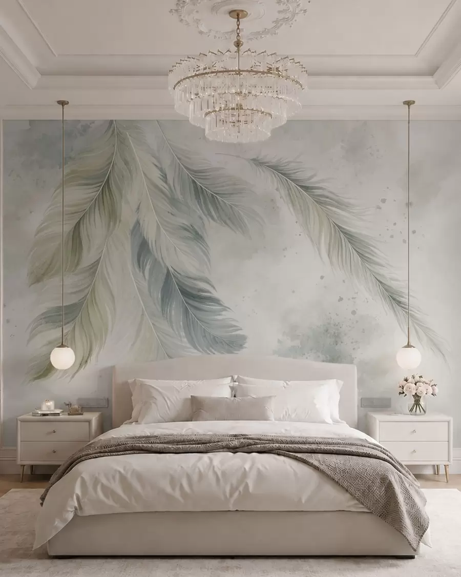 wall murals Светло перје на нежној акварелној позадини w05737v2