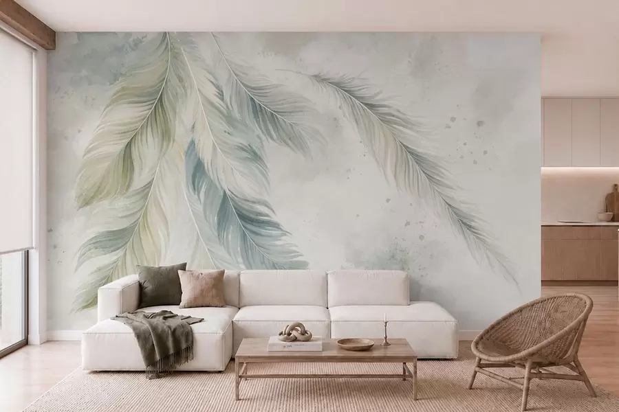 wall murals Светло перје на нежној акварелној позадини w05737v2
