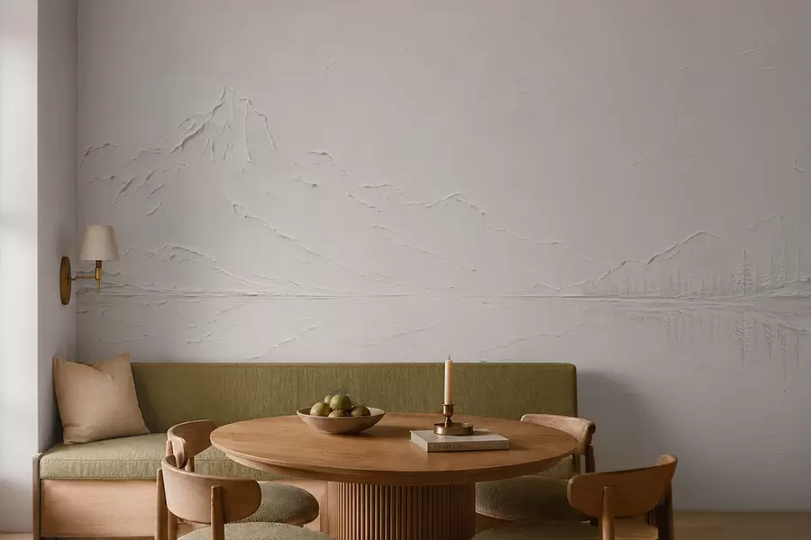 wall murals Рељефни планински пејзаж са мирним одразом воде w05739