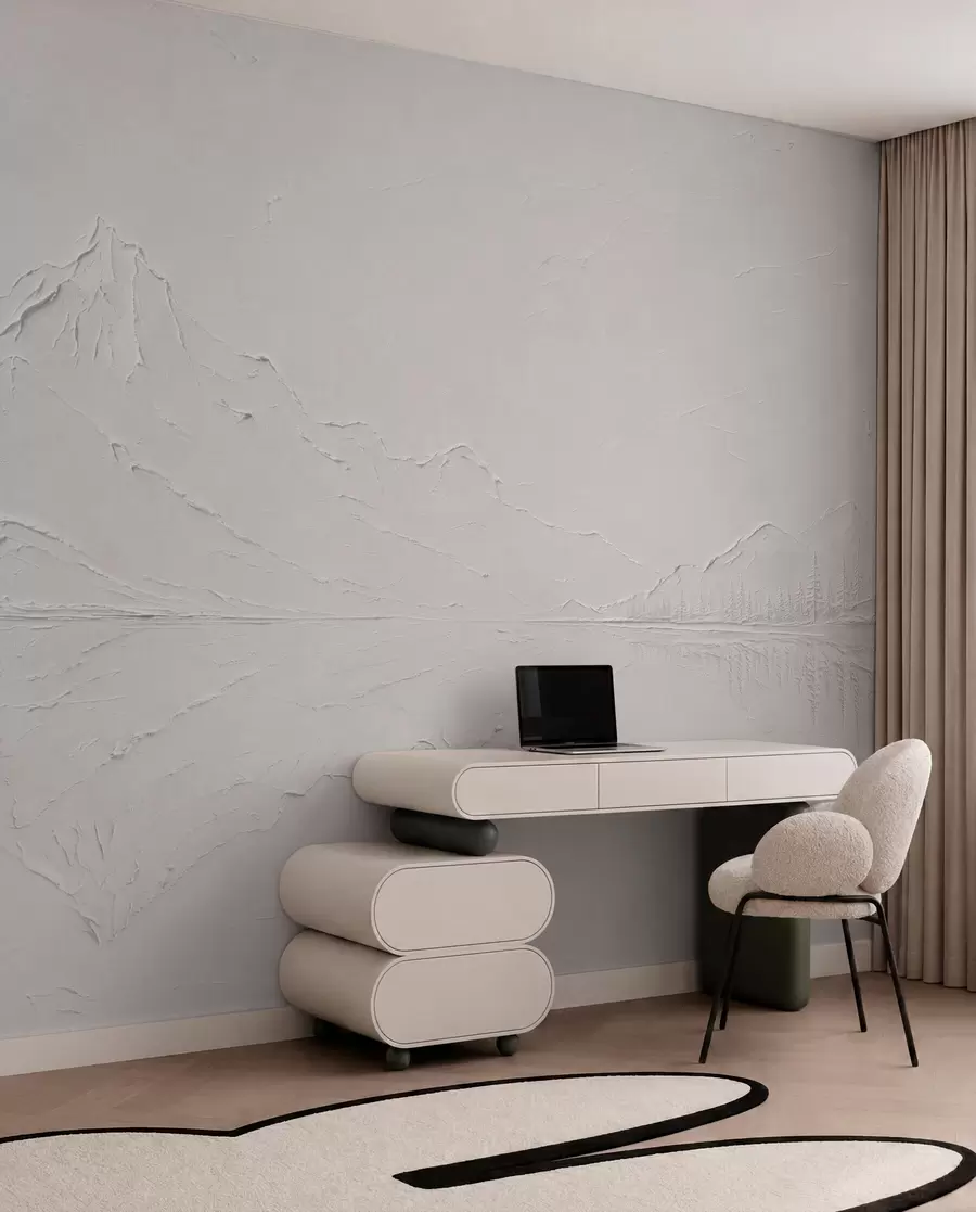 wall murals Рељефни планински пејзаж са мирним одразом воде w05739