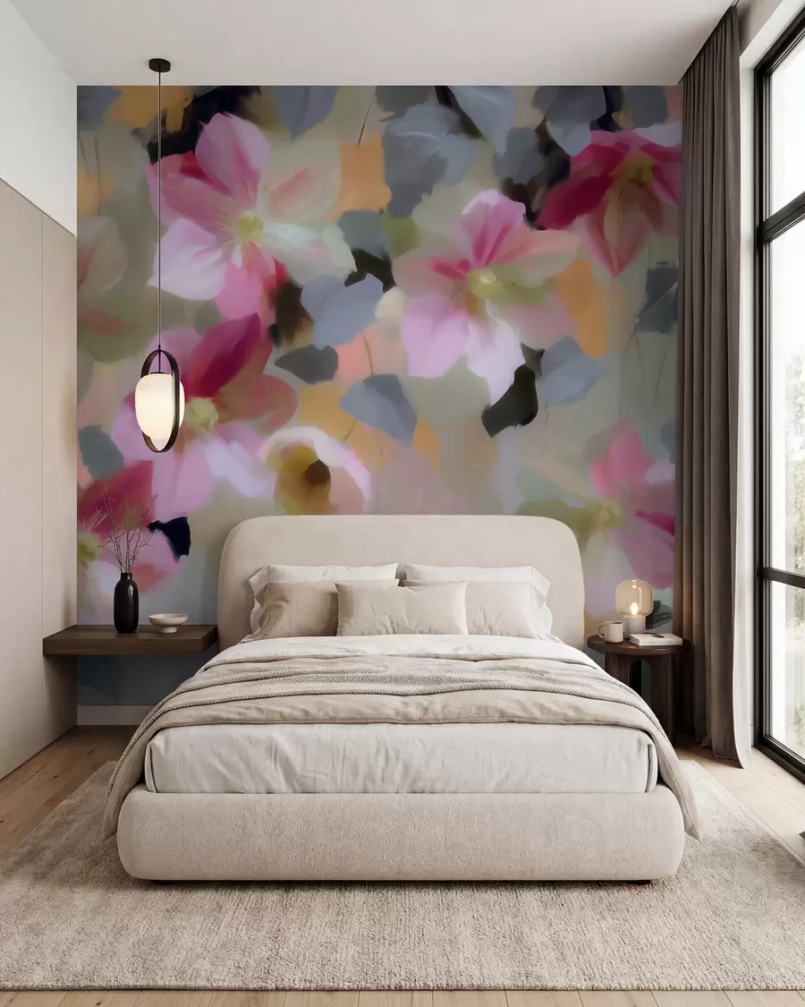 wall murals Светла и прозрачна композиција са висећим цвећем у стилу акварела w09931