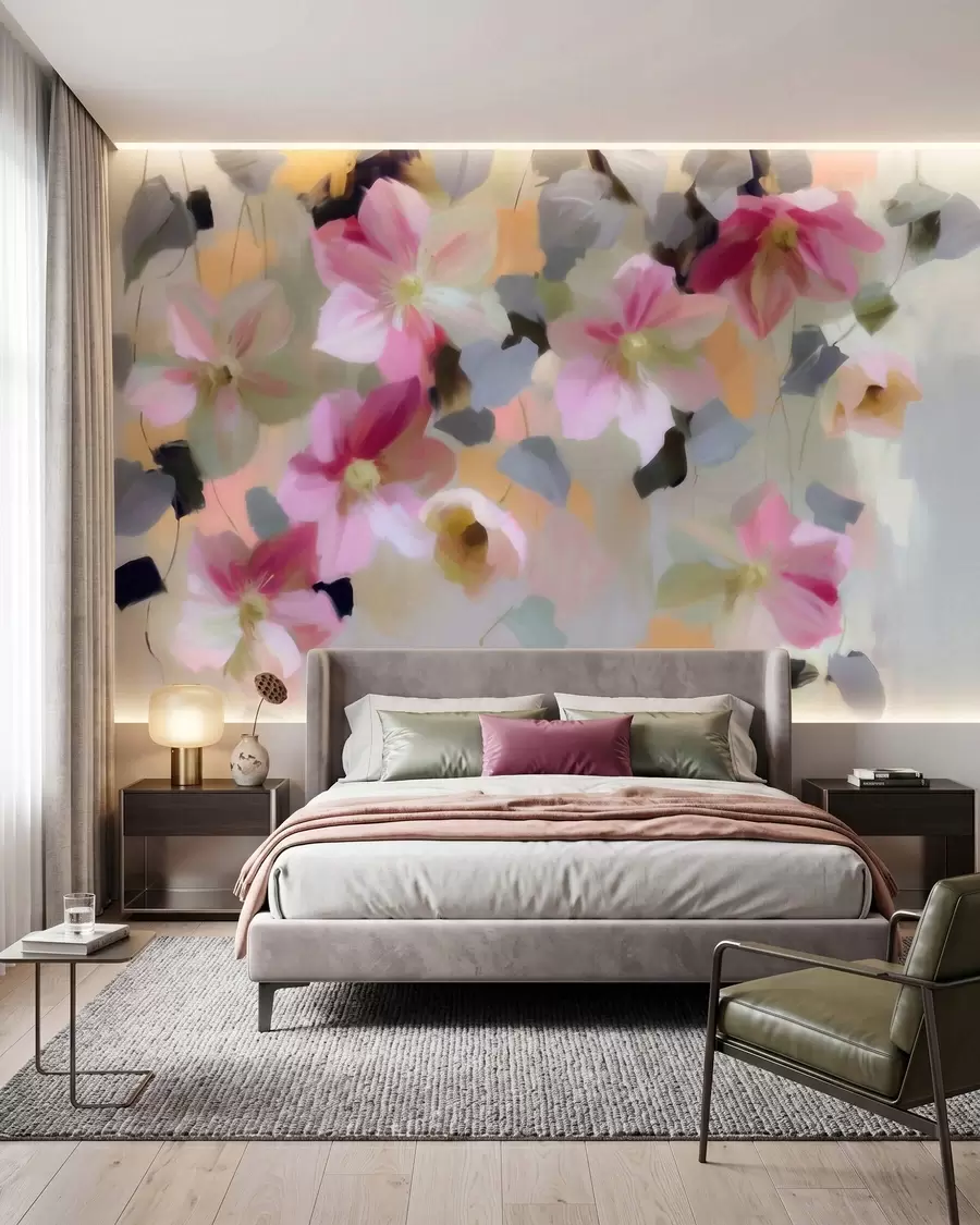 wall murals Светла и прозрачна композиција са висећим цвећем у стилу акварела w09931