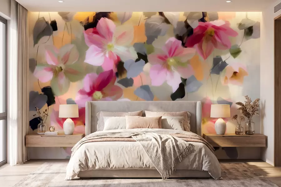 wall murals Светла и прозрачна композиција са висећим цвећем у стилу акварела w09931