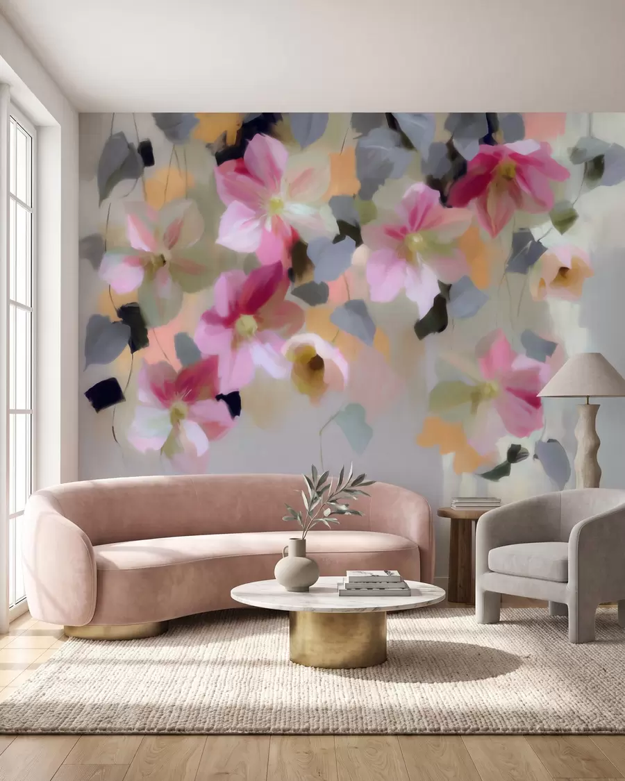 wall murals Светла и прозрачна композиција са висећим цвећем у стилу акварела w09931