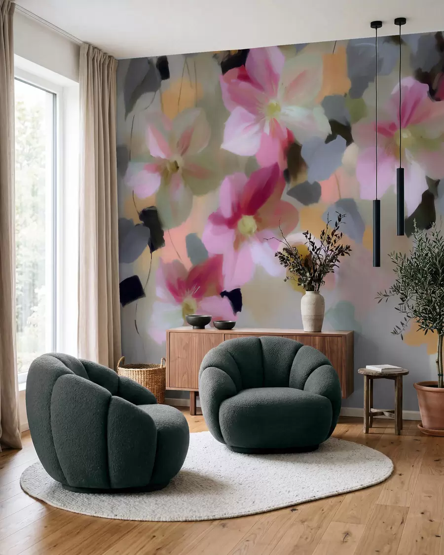 wall murals Светла и прозрачна композиција са висећим цвећем у стилу акварела w09931