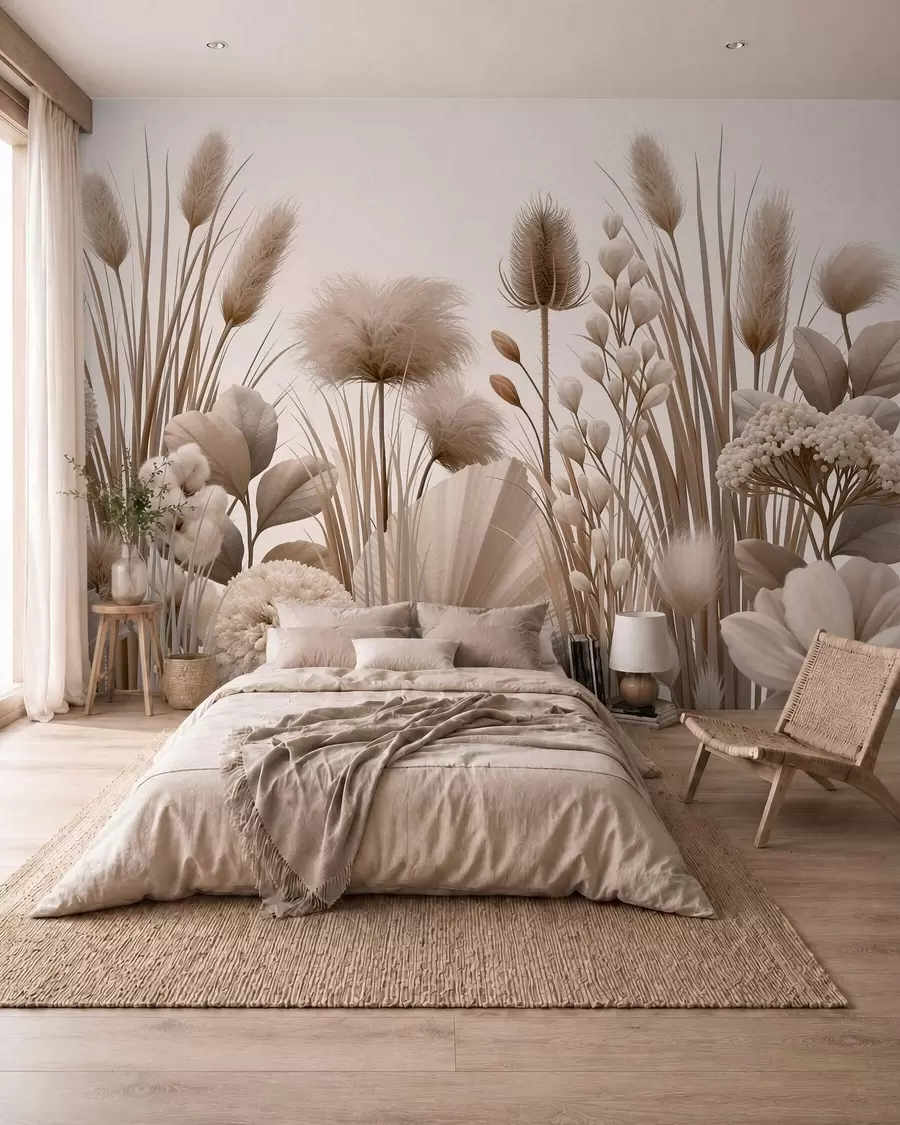 wall murals Високо беж сушено цвеће у неутралним беж тоновима w09932