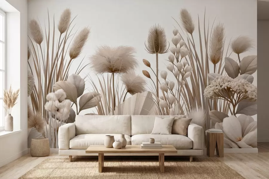 wall murals Високо беж сушено цвеће у неутралним беж тоновима w09932