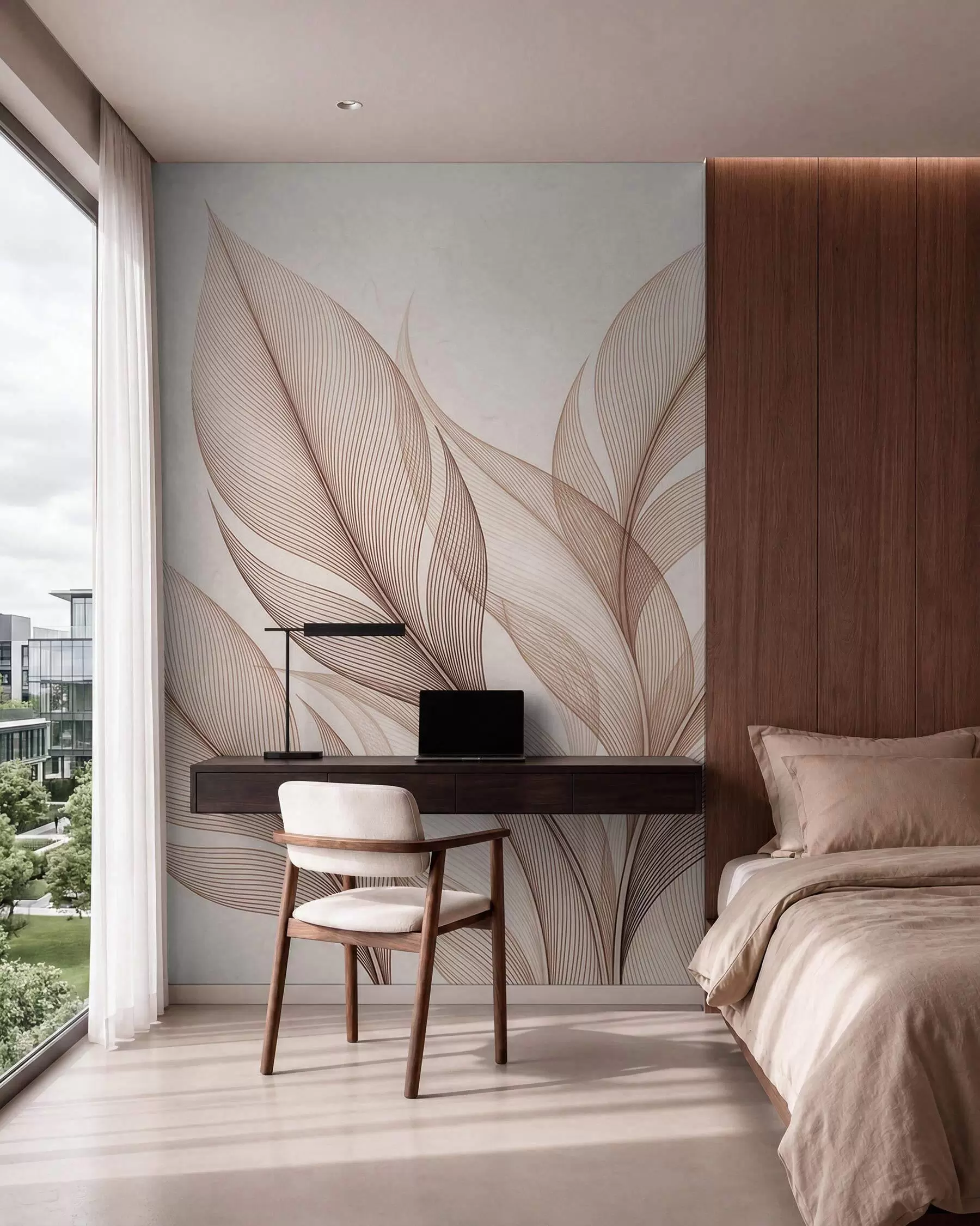 wall murals Елегантна ботаничка композиција са великим стилизованим листовима w09944