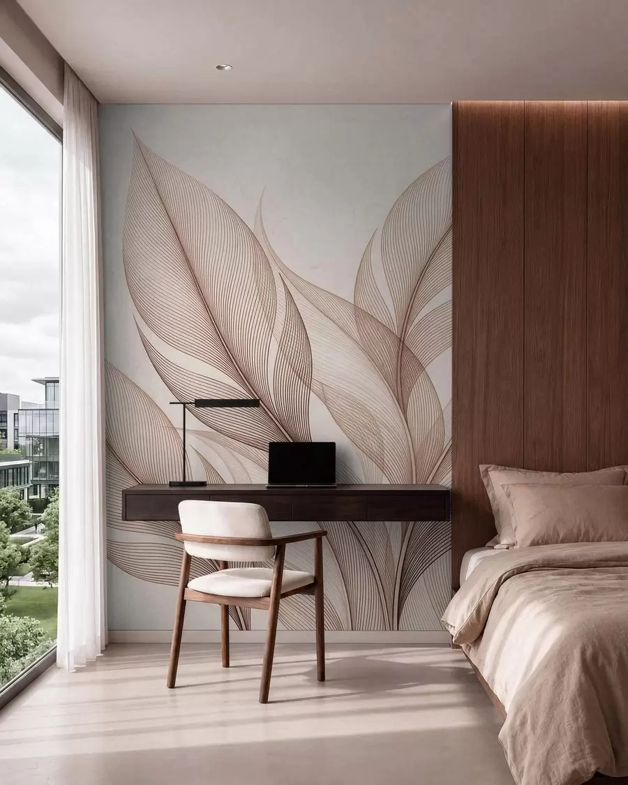 wall murals Елегантна ботаничка композиција са великим стилизованим листовима w09944