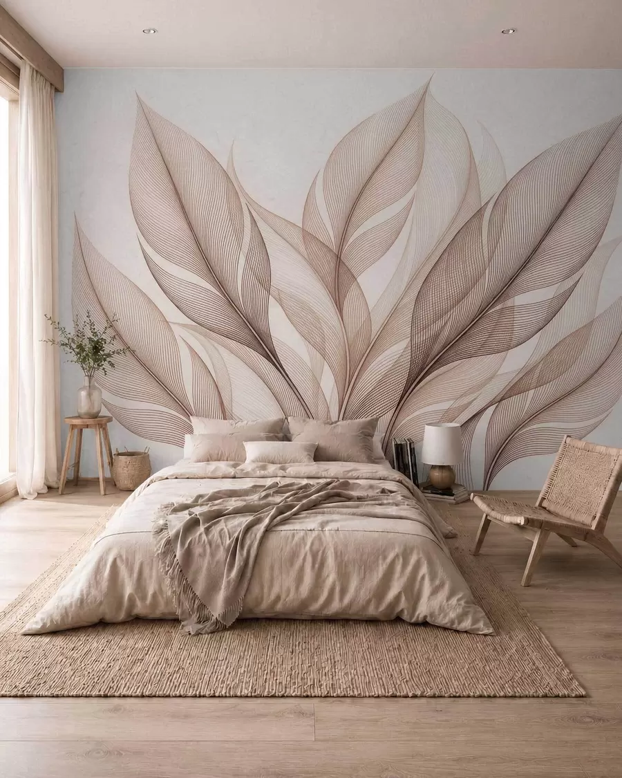 wall murals Елегантна ботаничка композиција са великим стилизованим листовима w09944
