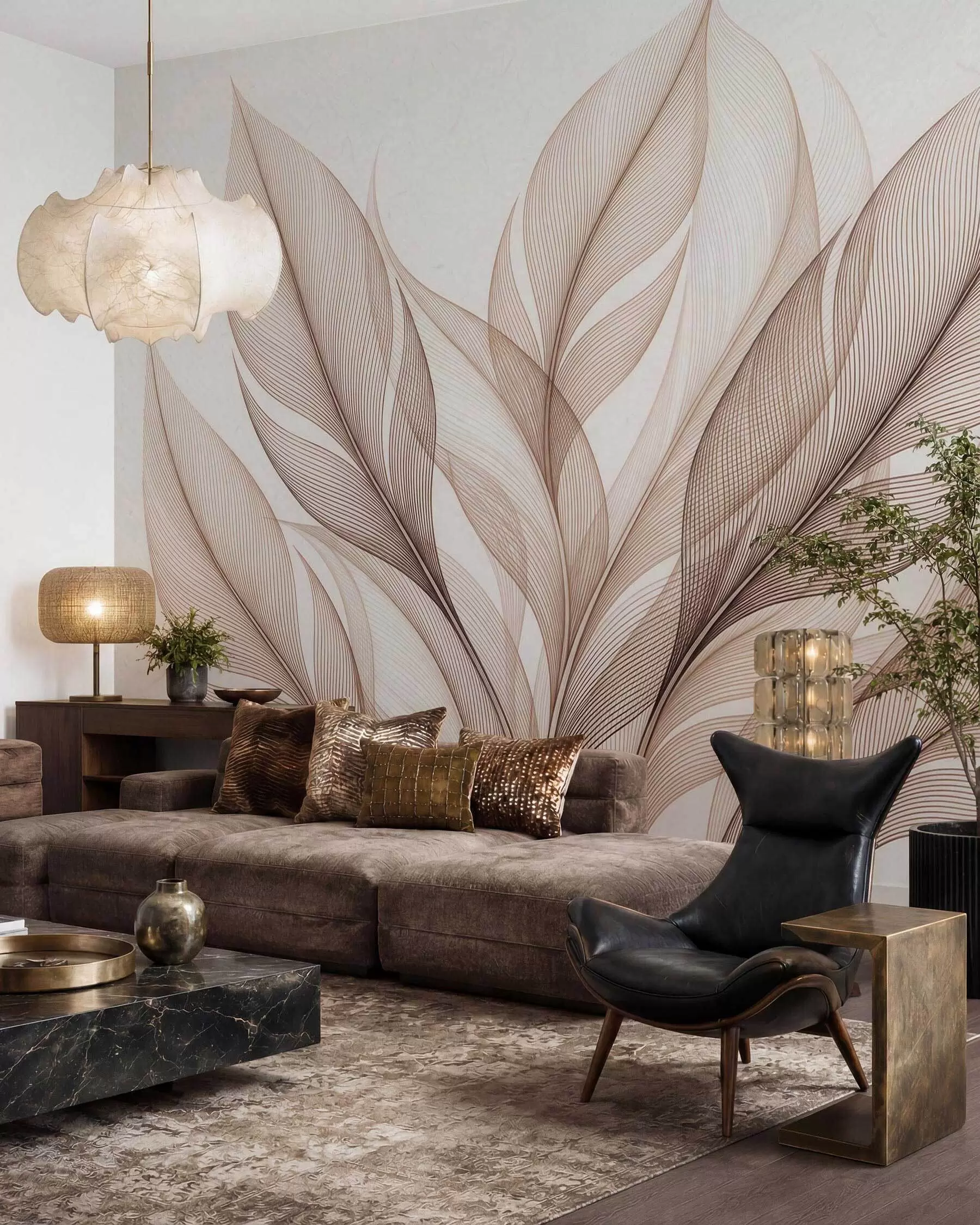 wall murals Елегантна ботаничка композиција са великим стилизованим листовима w09944