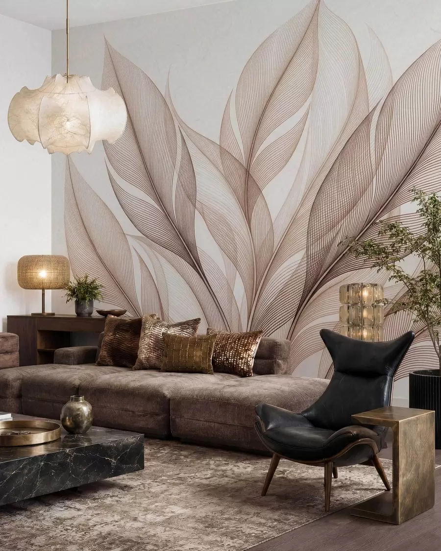 wall murals Елегантна ботаничка композиција са великим стилизованим листовима w09944