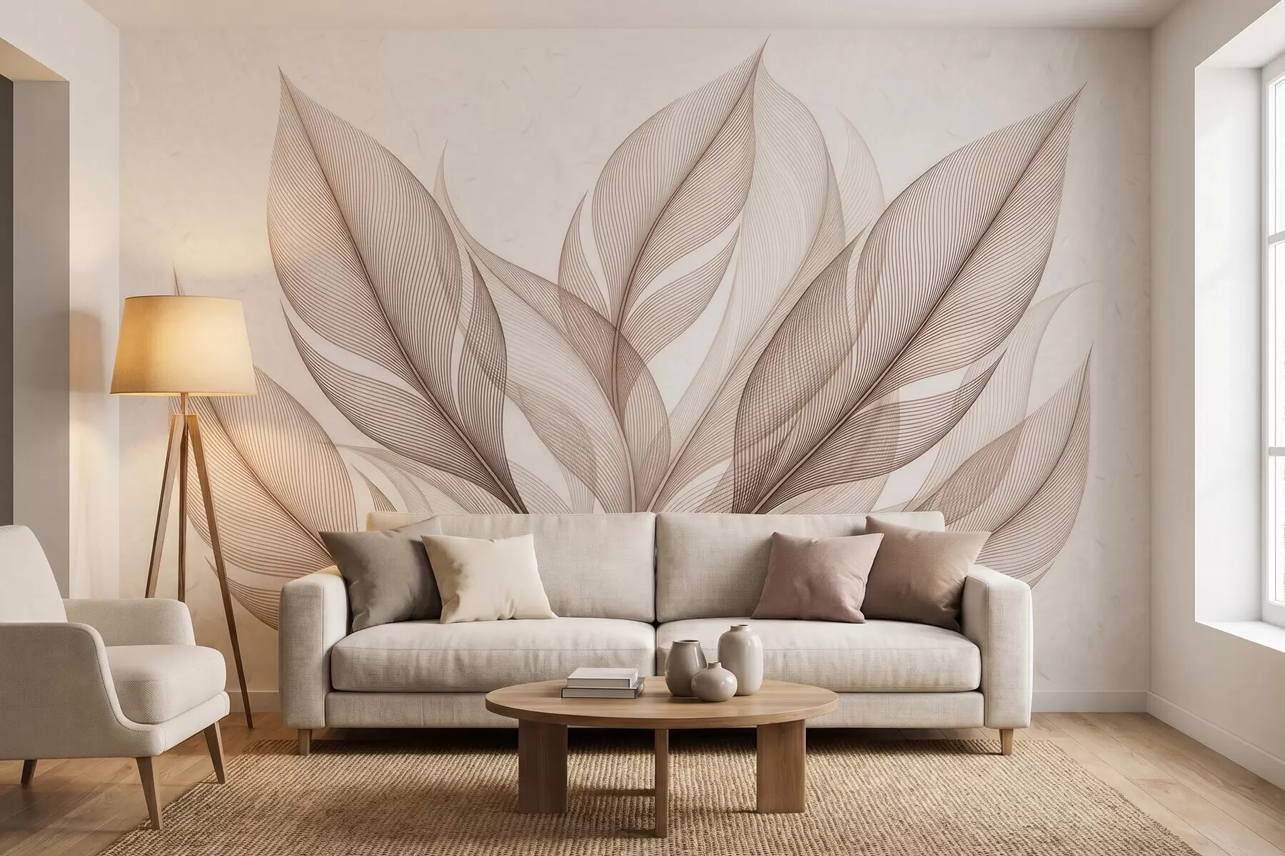 wall murals Елегантна ботаничка композиција са великим стилизованим листовима w09944