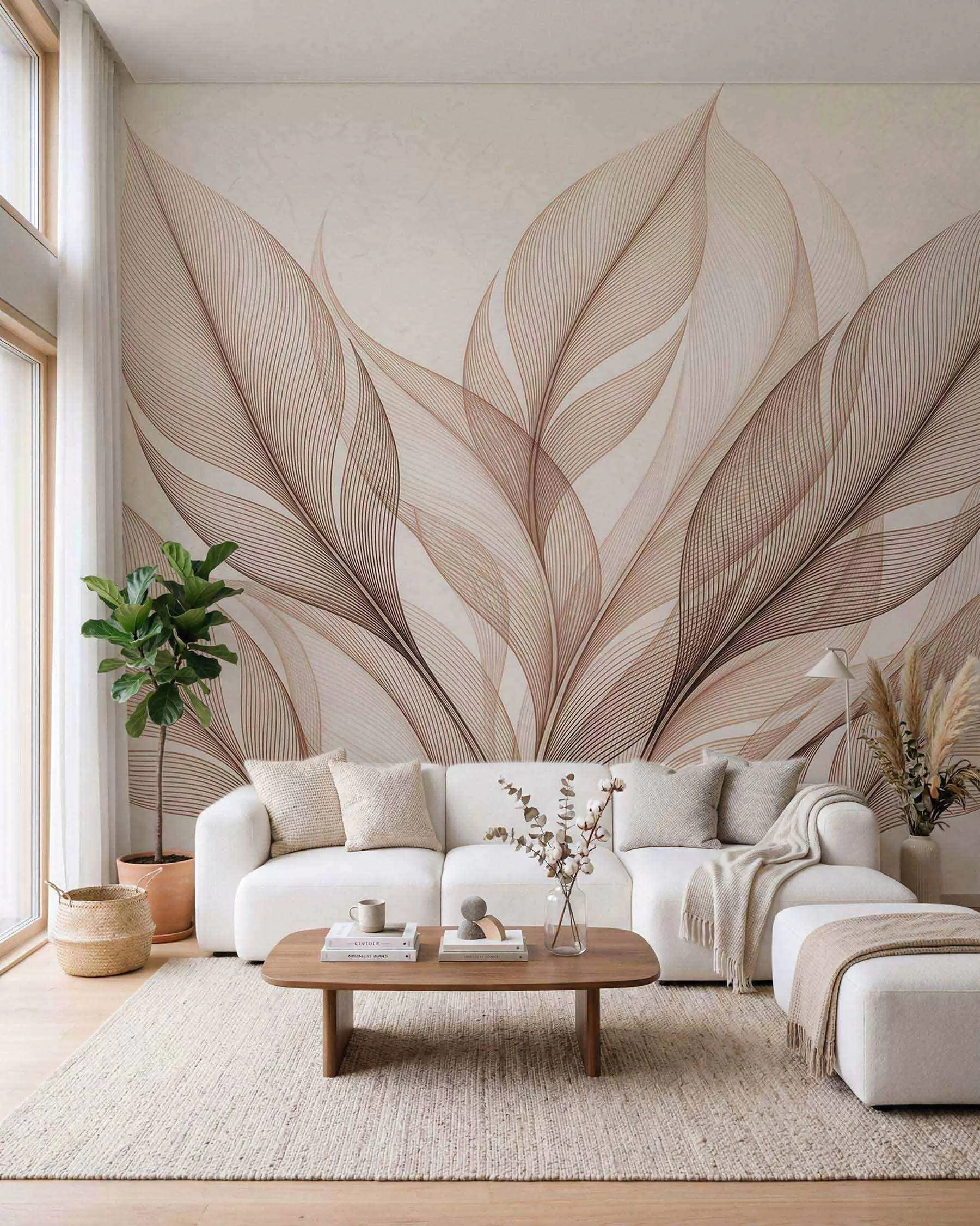 wall murals Елегантна ботаничка композиција са великим стилизованим листовима w09944