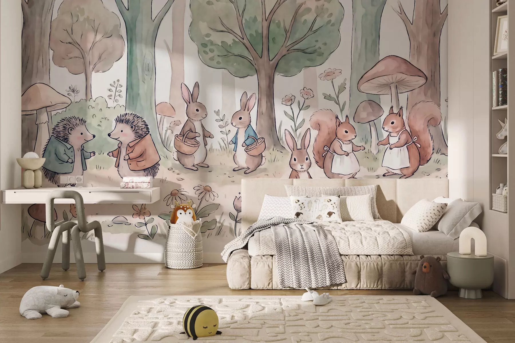 wall murals Бајковите шумске животиње у шуми у стилу акварела w09951